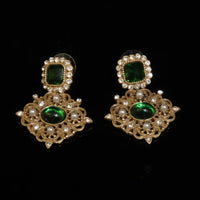 French vintage multi-layer pearl necklace set with diamonds delicate and elegant green silver stud earrings