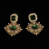 French vintage multi-layer pearl necklace set with diamonds delicate and elegant green silver stud earrings