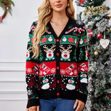 2025Women's Casual Loose Lazy Style Sweater Christmas Tree Color Block Jacquard Christmas Sweater Gift