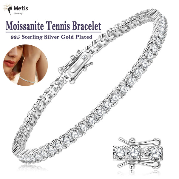 Moissanite Tennis Bracelet for Women 18K White Gold Plated Silver 3mm D Color VVS1 Wedding Party Jewelry Bracelets for Women Man