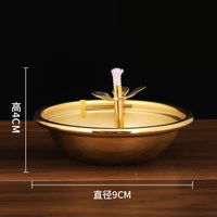 Golden Oil Lamp For Buddha With Glass Windproof Cover,Metal Buddhist Lantern Burner,Religious Candlestick Item
