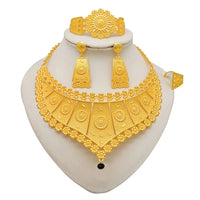 Dubai Gold Color Jewelry Set Wedding African Indian Ethiopian  Bridal Sets Nigerian Necklace Bracelet Earring Ring Jewellery