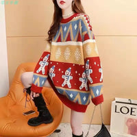 2025 Autumn Winter New Loose Oversized Sweater Women Christmas Snowflake Knitted Longline Thickened Pullover