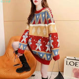 2025 Autumn Winter New Loose Oversized Sweater Women Christmas Snowflake Knitted Longline Thickened Pullover