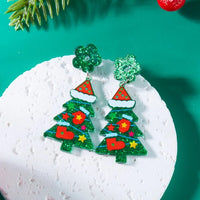 Fashion Christmas Tree Zircon Crystal Star Silver Color Earrings Stud Dangle Xmas Jewelry Women Party Gift