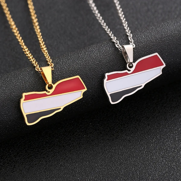 2024 new fashion stainless steel Yemen map pendant necklace temperament everything collarbone chain birthday anniversary gift