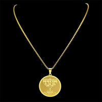 Jewish Hanukkah Nine Lamp Candlestick Pendant Necklace for Women Men Stainless Steel Gold Color Hebrew Religious Chain Jewelry