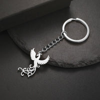 Phoenix Keychain Gift for Woman Men Key Chain Ring Reborn God Bird Supernatural Amulet Stainless Steel Pendant Design Jewelry
