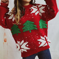 Women's Jacquard Round Neck Long Sleeve Thickened Knit Pullover Christmas Tree Design Autumn/winter New Style Sweater