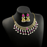 Luxury Elegant Crystal Wedding Jewelry Set Women Vintage Water Drop Earring Necklace Set Indian Gold Color Bijoux Bride Gift