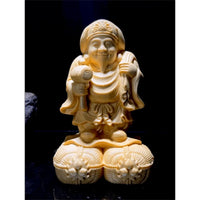 Hand Carved Wooden Daikokuten Statue Figurine - Japanese Seven Lucky Gods Wealth God Prosperity Fortune fengshui Ornament