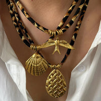 Stainless Steel Leopard Polyester Flower Heart Sun Drop Collar Necklace Personality Popular Gold Color Necklaces Jewelry Gift