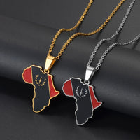 Anniyo African American Map Flag Pendant Necklaces for Women Men Stainless Steel Jewelry @366721