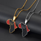 Anniyo African American Map Flag Pendant Necklaces for Women Men Stainless Steel Jewelry @366721
