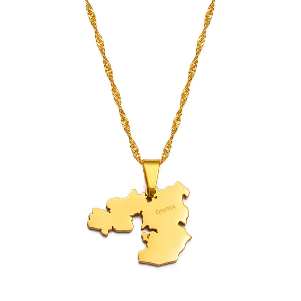 Anniyo Ethiopian Oromia Map Pendant Necklaces for Women Girl Ethiopia Jewelry #239221