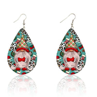 SOMESOOR Merry Christmas Series Waterdrop Shape Wooden Drop Earrings Santa Claus Tree Snowman Cute Ear Dangle Jewelry For Women