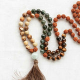 8mm brown Rudraksha Tiger's Eye Moss Agate Jasper 108 knot Necklace Bless Diy Gift Energy Stress Seven Chakras Pray Mala Yoga