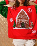 women's winter sweaters Sweatshirt sequined Christmas gingerbread cartoon pattern O-neck sequined long sleeved knitted pullover