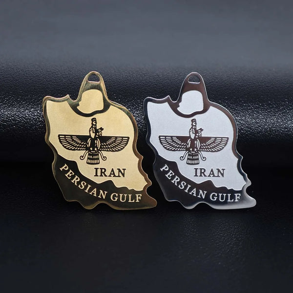 Fashion electroplating corrosion Iran map Ahura Mazda Pendant Stainless steel pendant necklace Keychain Pendant Pendant Pendant