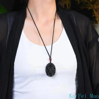 Natural Genuine Obsidian Pendant Zodiac Natal Buddha Guardian God Dainichi Rulai Pendant Jewelry Gift for Men and Women