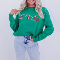 Xingqing Christmas Sweaters y2k Clothes Women Ball Ornament Pattern Round Neck Long Sleeve Pullover Knitted Tops Streetwear