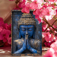 Blue Buddha Statue with Hands Folded in Prayer, Vintage Aluminum Sign for Yacht Decoration, Living Room, Gym - 1pc 8x12inch