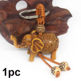 Elephant Keychain Peach Wood Carving Riches Lucky Animal Key Chain Pendant Women Bags Pom Pom Charm Home Key Rings  1-3pcs