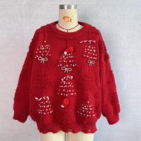 Christmas Sweater Women 2024 Korean Style O Neck Casual Loose Jumper Women Chic O Neck Peark Bow New Year Sweater Knitwear