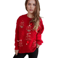 Christmas Sweater Women 2024 Korean Style O Neck Casual Loose Jumper Women Chic O Neck Peark Bow New Year Sweater Knitwear