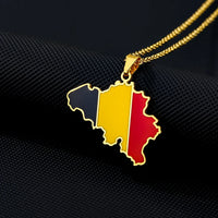 Stainless Steel Enamel Belgium Map Flag Pendant Necklace Unisex Couple Ethnic Patriotic Jewelry Gift Hot Sale European American