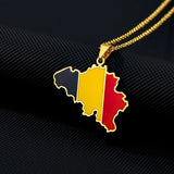 Stainless Steel Enamel Belgium Map Flag Pendant Necklace Unisex Couple Ethnic Patriotic Jewelry Gift Hot Sale European American