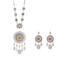Gypsy India Ethnic Style Water Drop Pendant Geometric Crystal Necklace Earrings For Women Retro Silver Plated Bohemian Jewelry