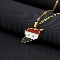 2024 New fashion stainless steel Syria map and flag necklace men's and women's temperament matching couple sweater chain accesso