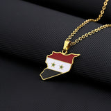 2024 New fashion stainless steel Syria map and flag necklace men's and women's temperament matching couple sweater chain accesso