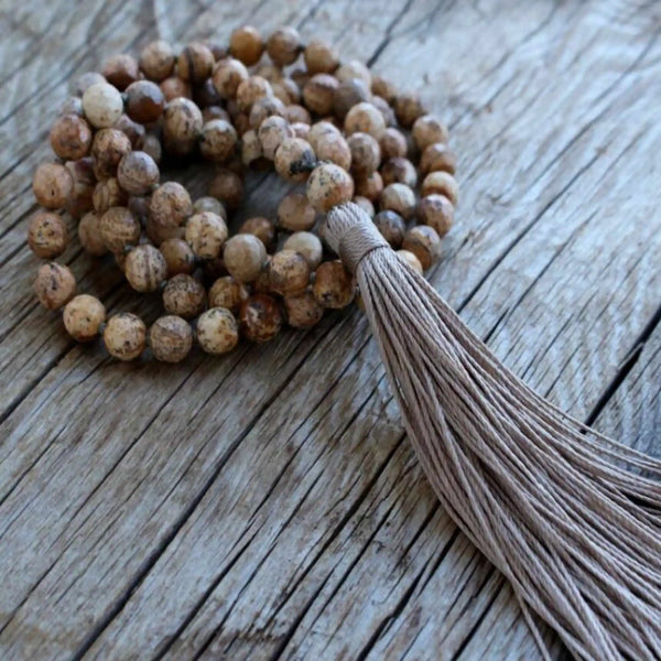 8mm Natural knot 108 Sand jasper gemstone beads necklace Bless All Saints' Day Fancy Yoga Lucky Handmade Wrist Elegant Diy