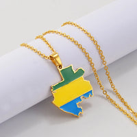 Anniyo Gabon Map Flag Pendant Necklaces Gabonaise Maps Gabonese Jewelry Stainless Steel Material #300401