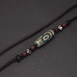 Natural Tibetan Onyx 3 Eyes Dzi Pendant Necklace Adjustable Rope Chain Choker Necklace For Women And Men Buddhism Jewelry