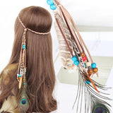 Fashion Boho Style Feather Headband Hairpiece Beads Feather Headdress Handmade Girls Hair Accessories High Quality