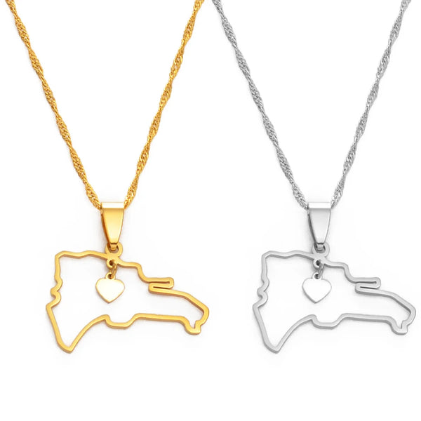Anniyo Heart Dominican Map Pendant Necklaces Dominicans Country Map Jewelry  #156421