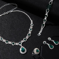 Retro and Trendy Zircon Droplet Shaped Pendant Necklace Bracelet, Ring Earrings, Women's Classic Jewelry Set Party Accessories