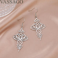 Lotus Flower Pendant Earrings Stainless Steel Unalome Lotus Necklace Choker Chakra Symbol Hindu Lotus Pendant Spiritual Jewelry