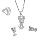 Anniyo Egyptian Queen Nefertiti Sets Pendant Necklace Stud Earrings Ring African Traditional Culture Jewelry #244206