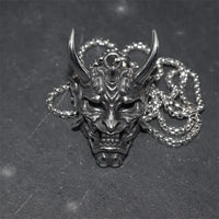 Retro Devil Mask Pendant Japanese Samurai Style Punk Pendant Necklace Men's Gothic Halloween Jewelry Gift