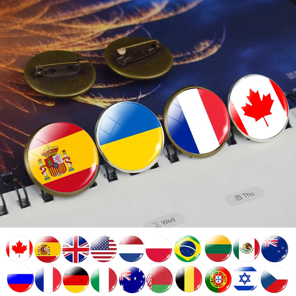 Global Country National Flag Brooch Pins USA UK Ukraine Canada Russia Brazil Australia France Spain Poland Flags Badge
