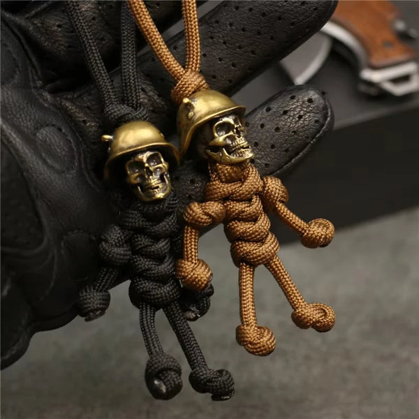 1PC Skull Head Keychain Car Biker Helmet Pendant Keychain Braided Rope Paracord Buddy Bag Hanging Backpack Doll Toy