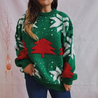 Women's Jacquard Round Neck Long Sleeve Thickened Knit Pullover Christmas Tree Design Autumn/winter New Style Sweater