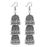Indian Ethnic Style Earrings Jewelry For Women Retro Antique Alloy Carved Beads Bells Tassels Hanging Long Earrings