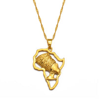 Anniyo Africa Map and Queen Head Pendant Necklace Women Traditional Cultural Ornaments Holiday Wedding Party Items @@128316