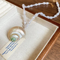 Baroque imitation pearl clavicle chain summer women vacation fashion handmade natural conch necklace adult jewelry accessories