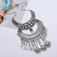 Boho Gypsy Vintage Metal Coin Tassel Large Bib Necklace Collar Women Indian Ethnic Statement Necklace Jewelry